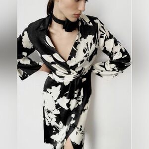 Zara Floral Silk Feel Midi Wrap Dress